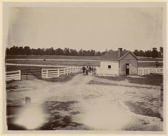 (HORSES) Album with 49 photographs depicting a sprawling American horse farm.